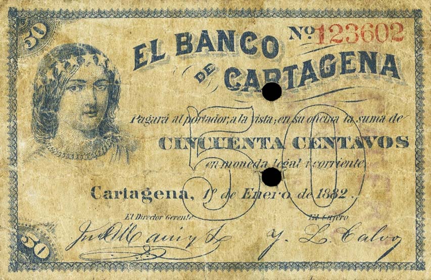 Front of Colombia pS338: 50 Centavos from 1882