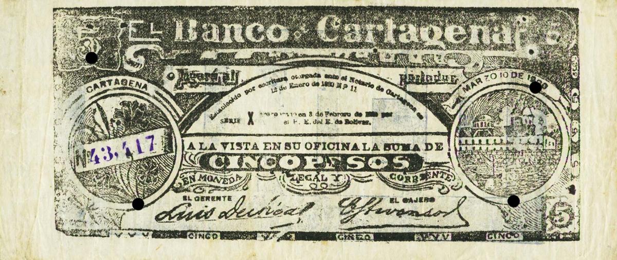 Front of Colombia pS347: 5 Pesos from 1900