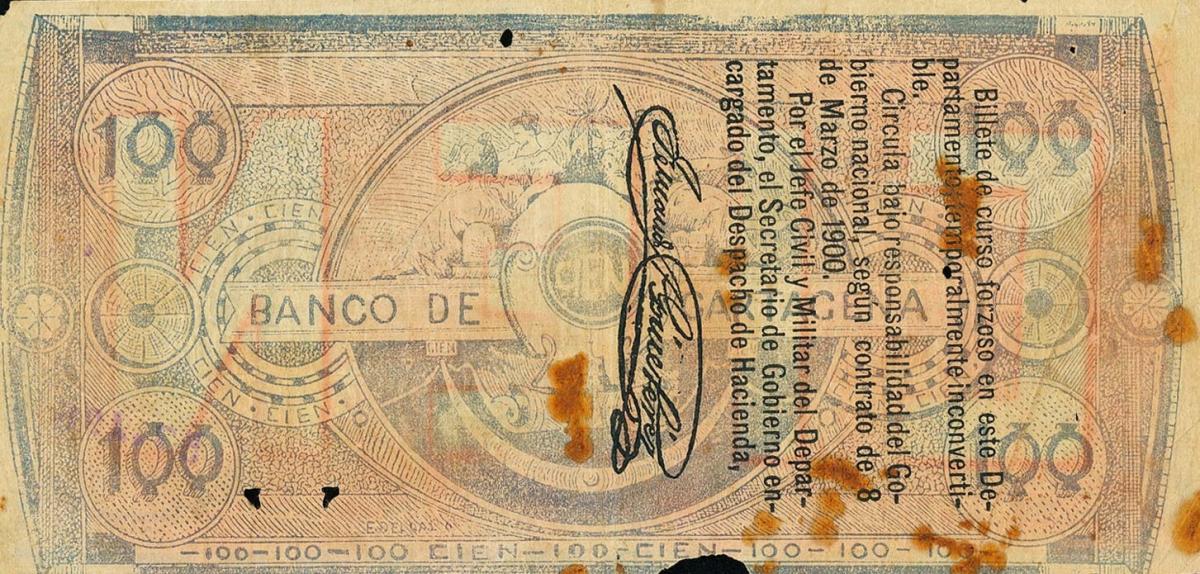 Back of Colombia pS351: 100 Pesos from 1900