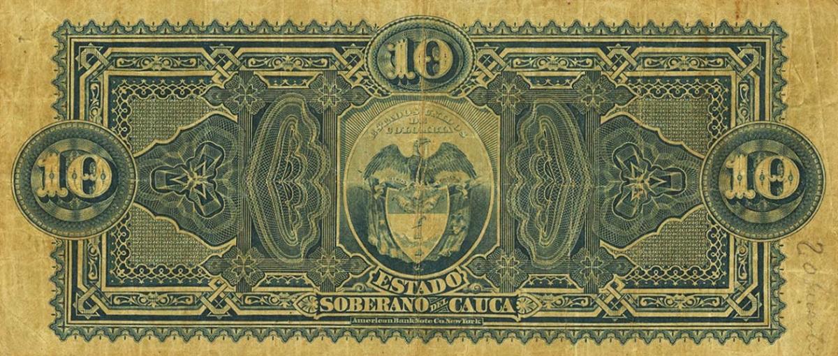 Back of Colombia pS360a: 10 Pesos from 1881