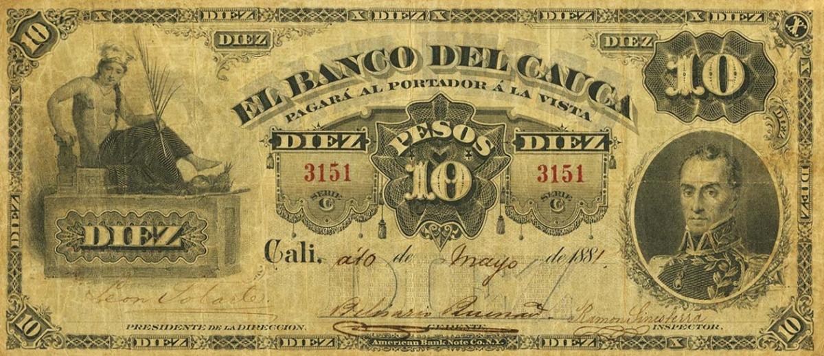 Front of Colombia pS360a: 10 Pesos from 1881