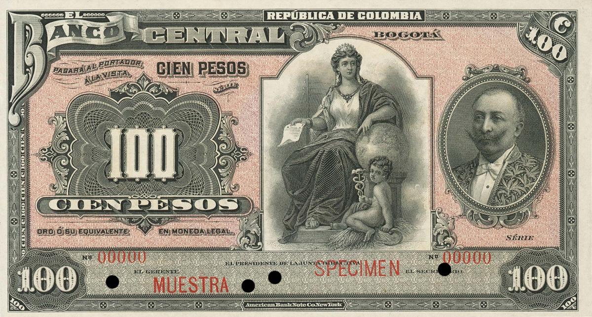 Front of Colombia pS372s: 100 Pesos from 1907