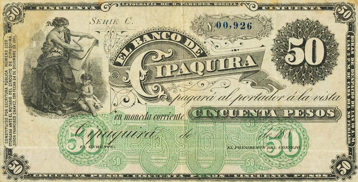 Front of Colombia pS378r: 50 Pesos from 1882