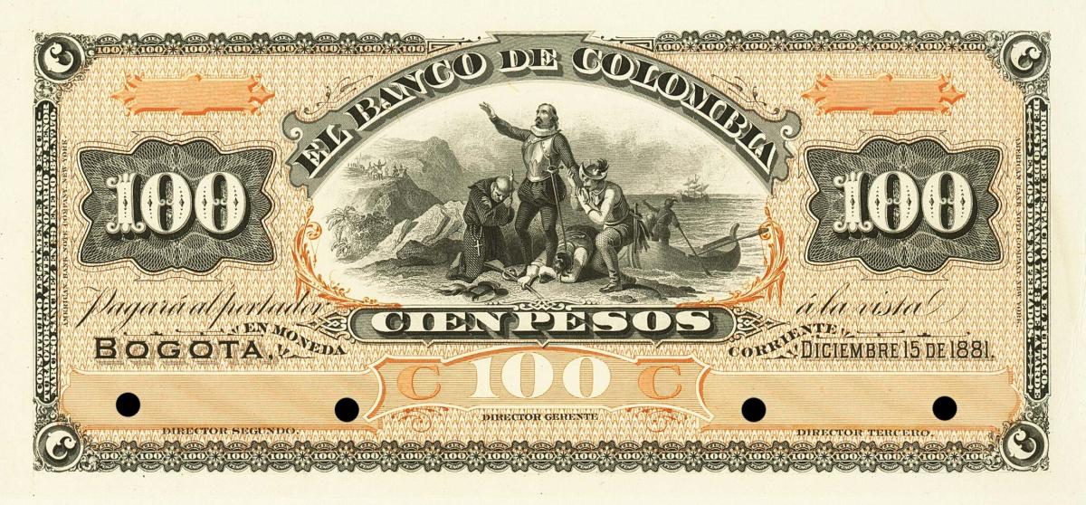 Front of Colombia pS388p: 100 Pesos from 1881