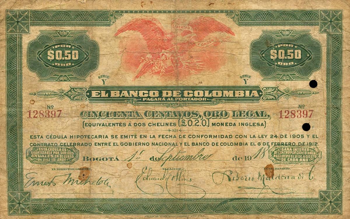 Front of Colombia pS391a: 50 Centavos from 1918