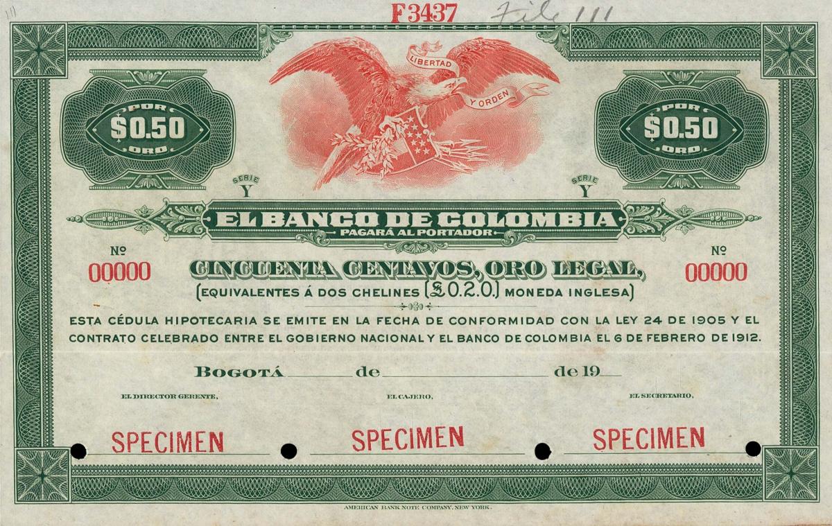 Front of Colombia pS391s: 50 Centavos from 1918