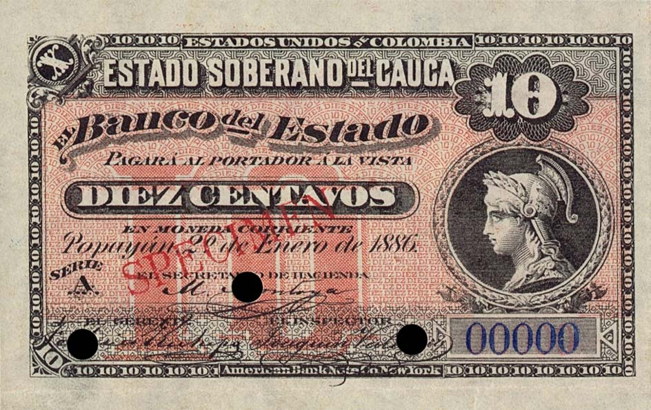 Front of Colombia pS446s: 10 Centavos from 1886