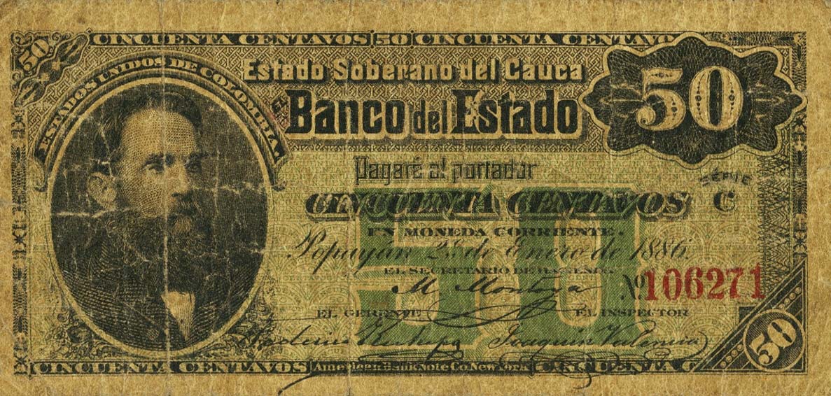 Front of Colombia pS448a: 50 Centavos from 1886