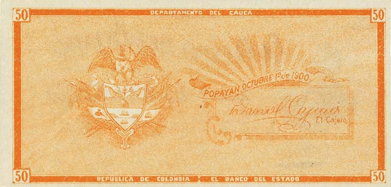 Back of Colombia pS503r: 50 Centavos from 1900