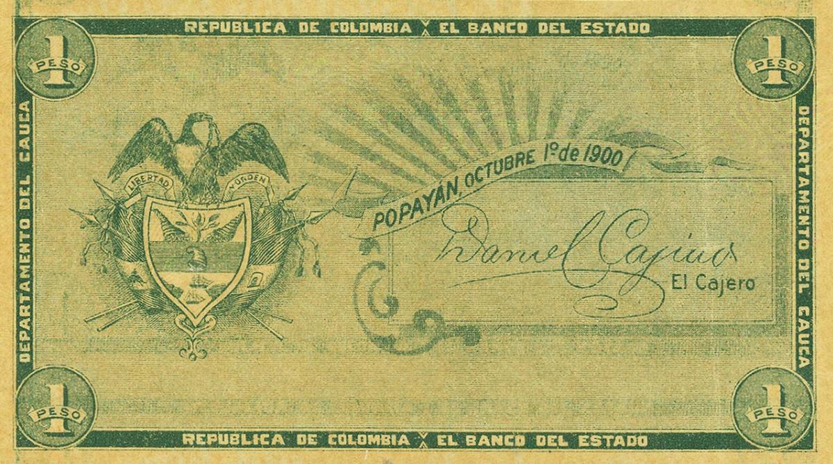 Back of Colombia pS504d: 1 Peso from 1900