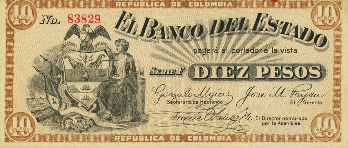 Front of Colombia pS506: 10 Pesos from 1900