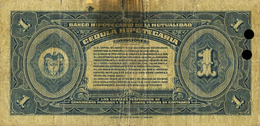 Back of Colombia pS517a: 1 Peso Oro from 1919