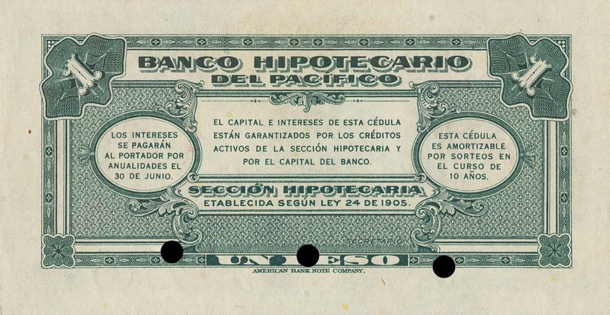 Back of Colombia pS522s: 1 Peso from 1921