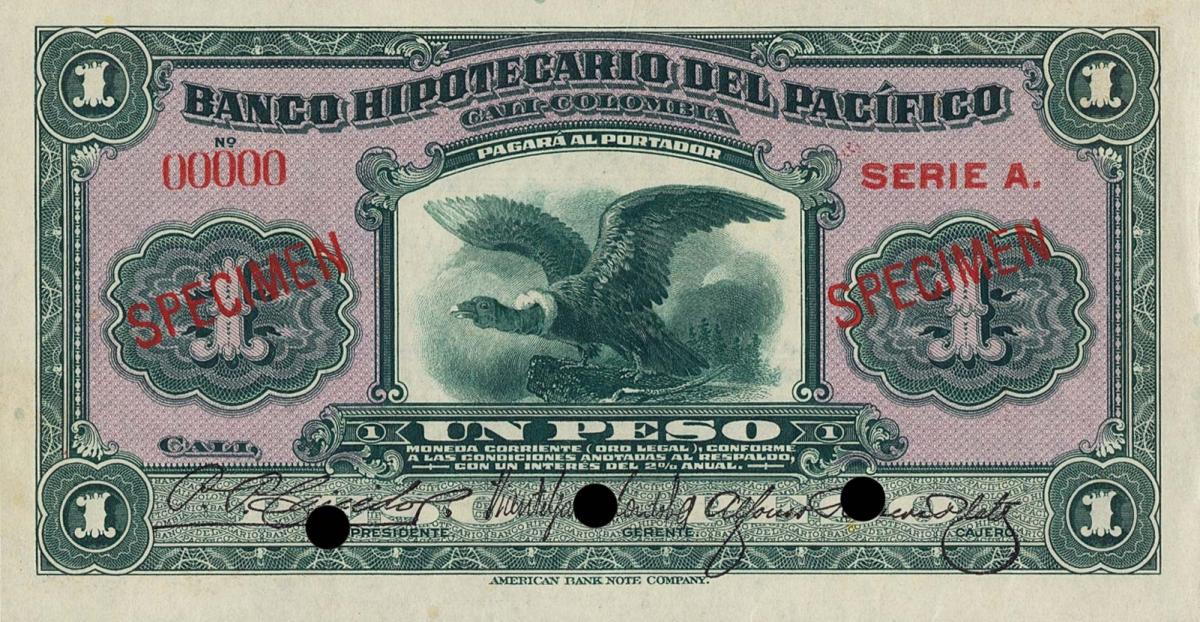 Front of Colombia pS522s: 1 Peso from 1921