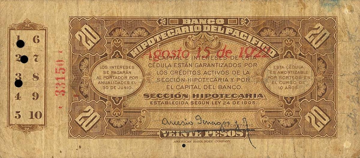 Back of Colombia pS525a: 20 Pesos from 1922
