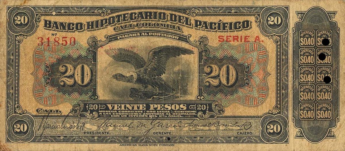 Front of Colombia pS525a: 20 Pesos from 1922