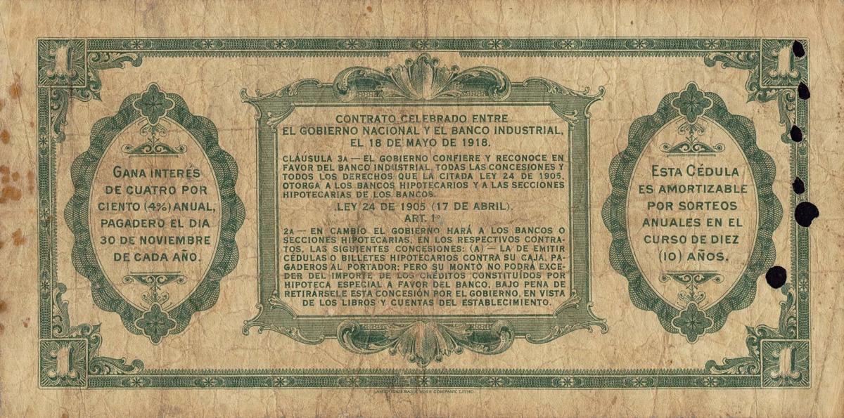 Back of Colombia pS551a: 1 Peso from 1919