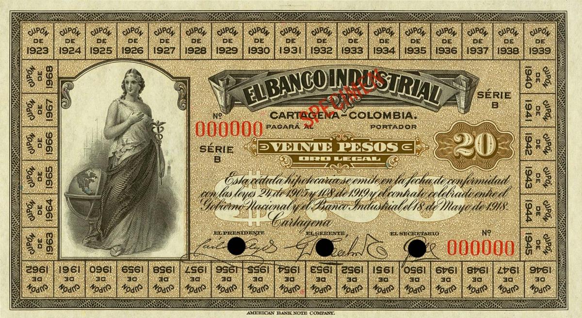 Front of Colombia pS558s: 20 Pesos from 1923