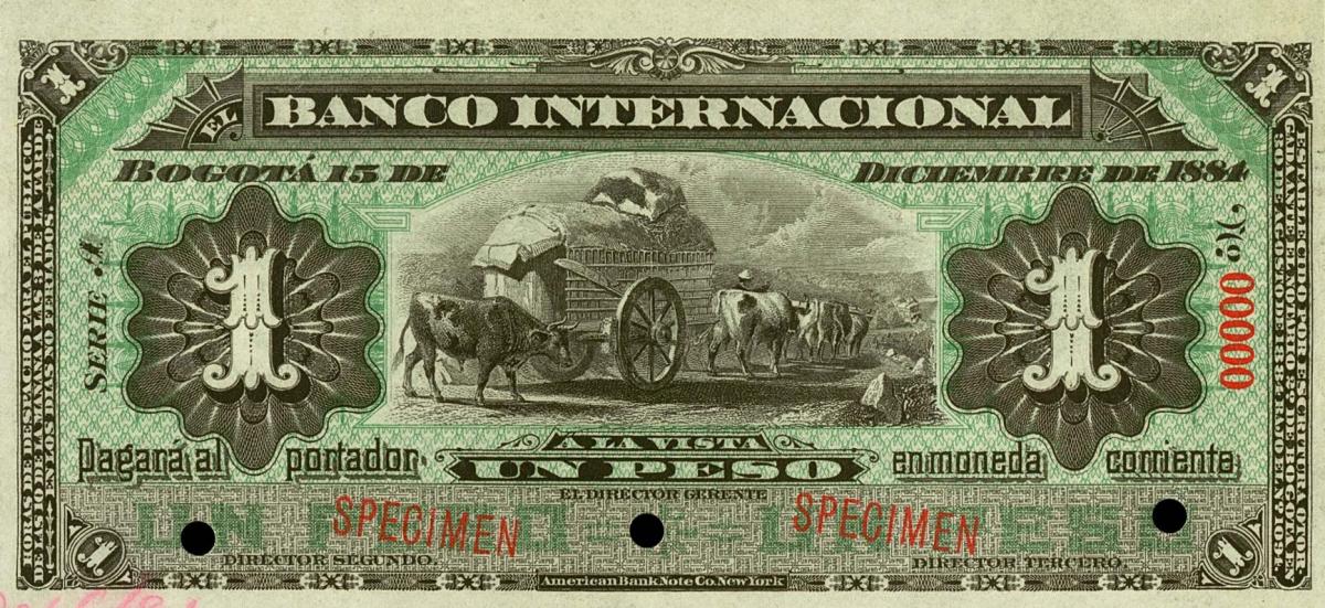 Front of Colombia pS561s: 1 Peso from 1884