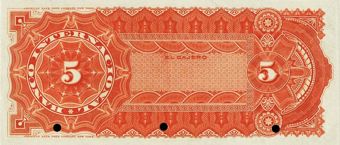 Back of Colombia pS562s: 5 Pesos from 1884