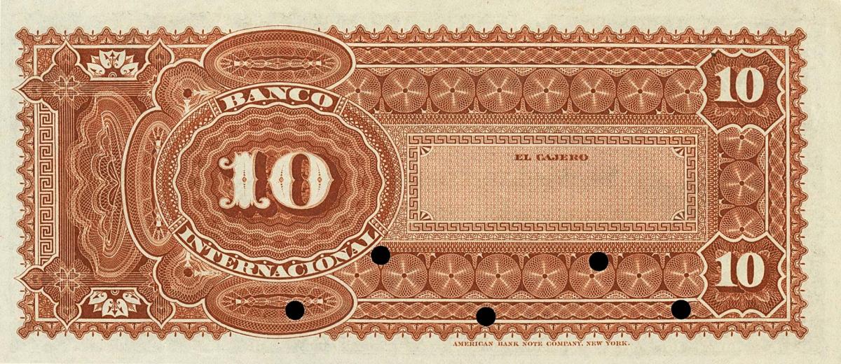 Back of Colombia pS563s: 10 Pesos from 1884