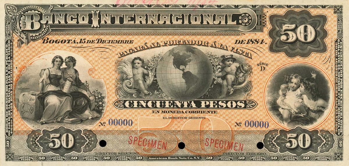 Front of Colombia pS564s: 50 Pesos from 1884