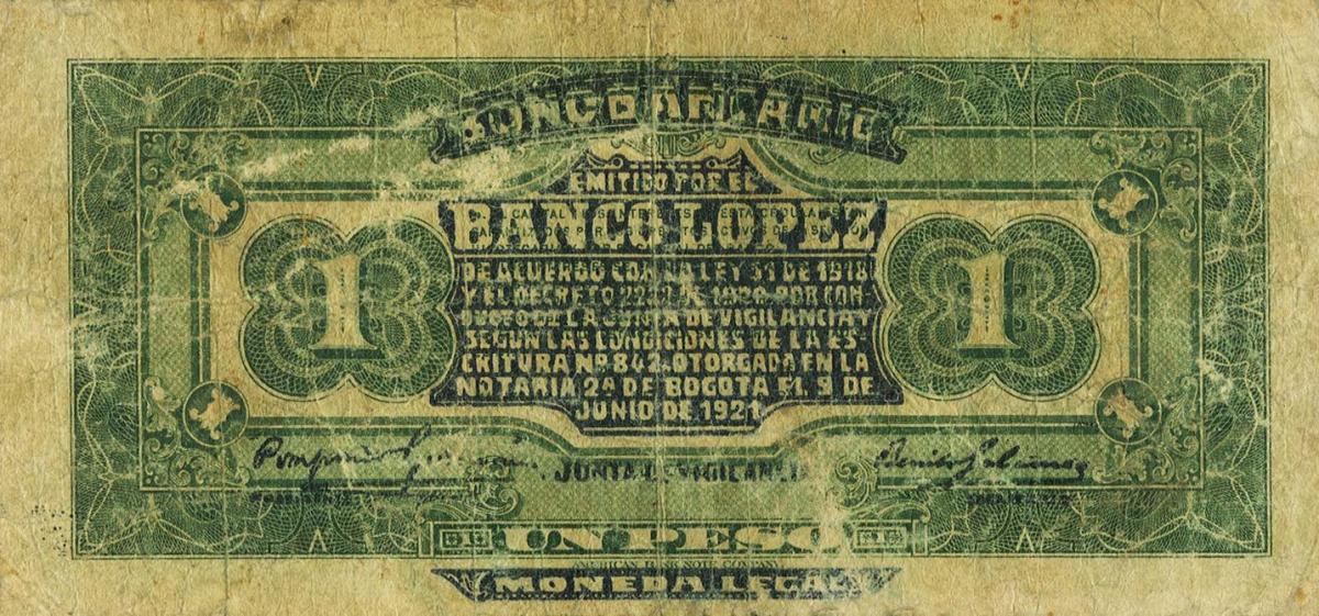 Back of Colombia pS571: 1 Peso from 1921