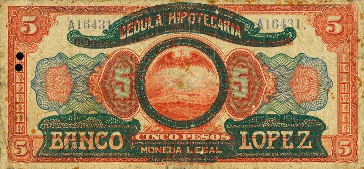 Front of Colombia pS575a: 5 Pesos from 1919