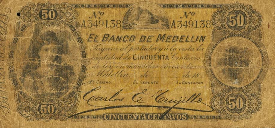 Front of Colombia pS591a: 50 Centavos from 1895