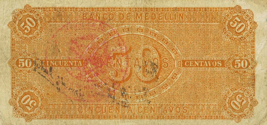 Back of Colombia pS591r: 50 Centavos from 1895