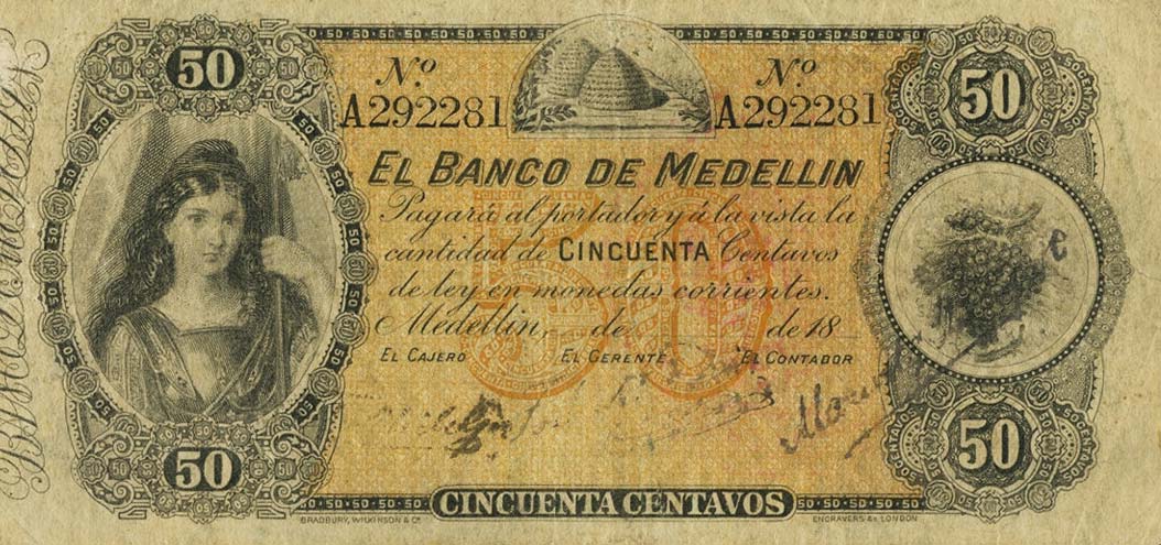 Front of Colombia pS591r: 50 Centavos from 1895