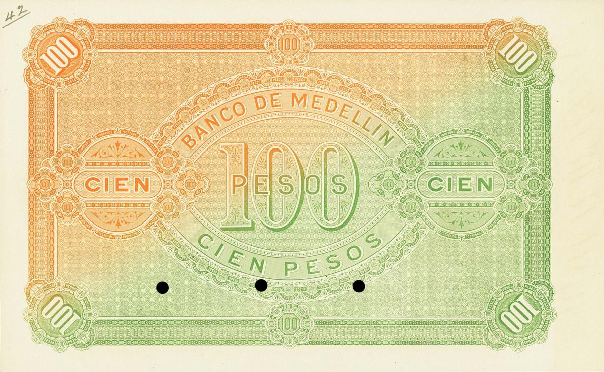 Back of Colombia pS597: 100 Pesos from 1895