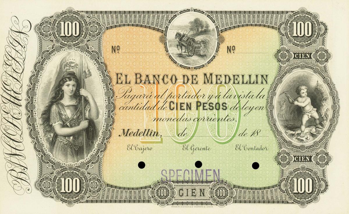 Front of Colombia pS597: 100 Pesos from 1895