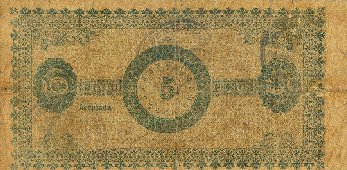 Back of Colombia pS599: 5 Pesos from 1899