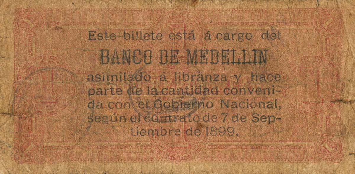 Back of Colombia pS606: 1 Peso from 1899