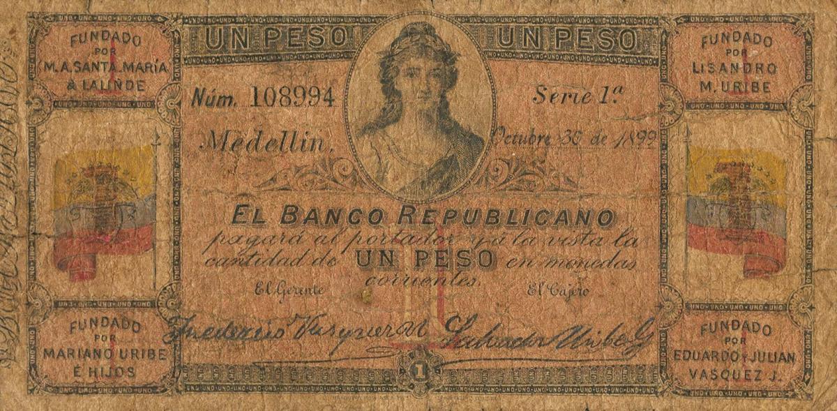 Front of Colombia pS606: 1 Peso from 1899