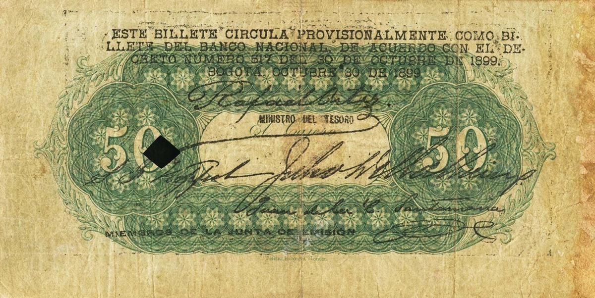 Back of Colombia pS624: 50 Pesos from 1899