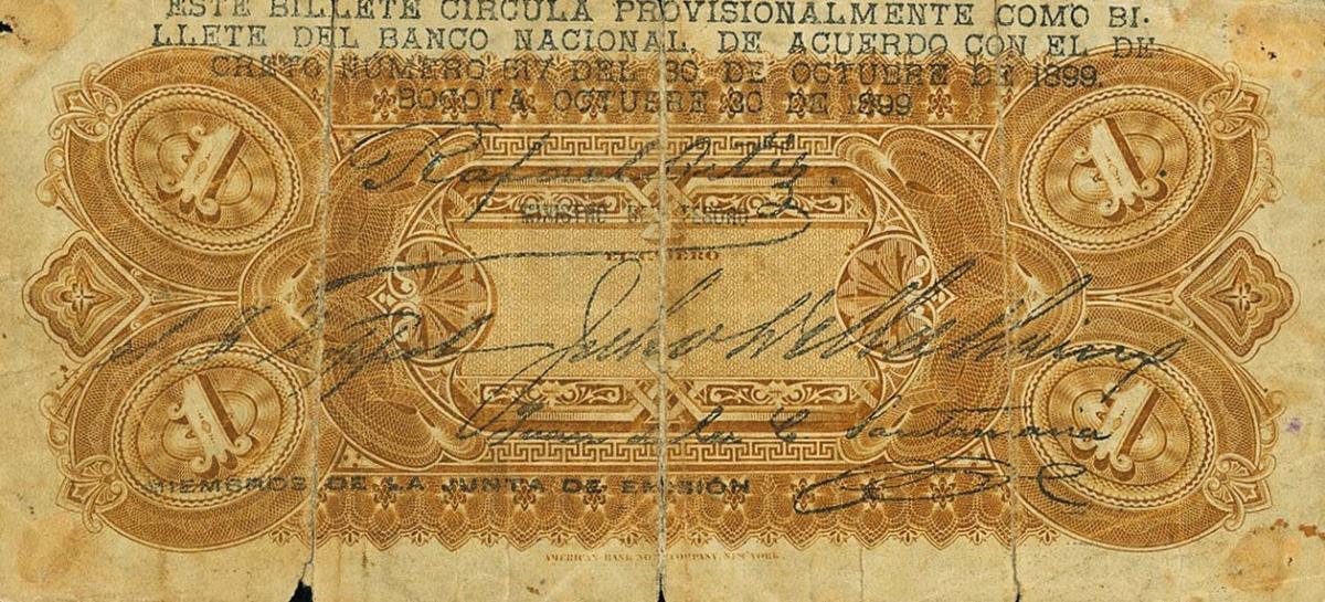 Back of Colombia pS651: 1 Peso from 1899