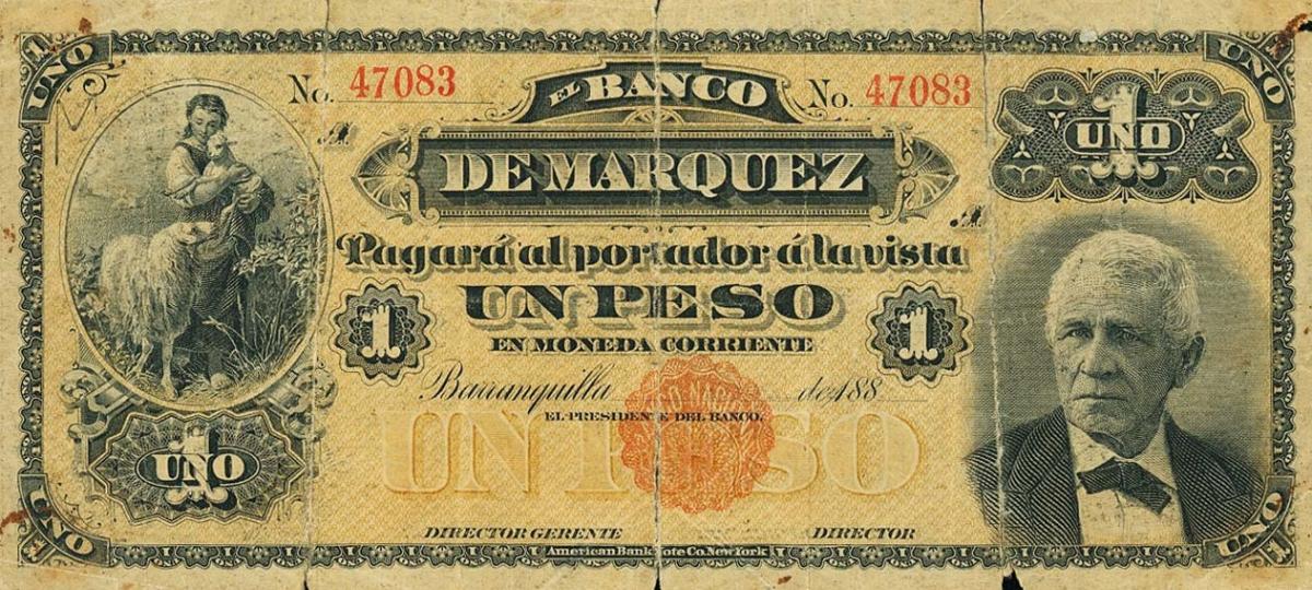 Front of Colombia pS651: 1 Peso from 1899