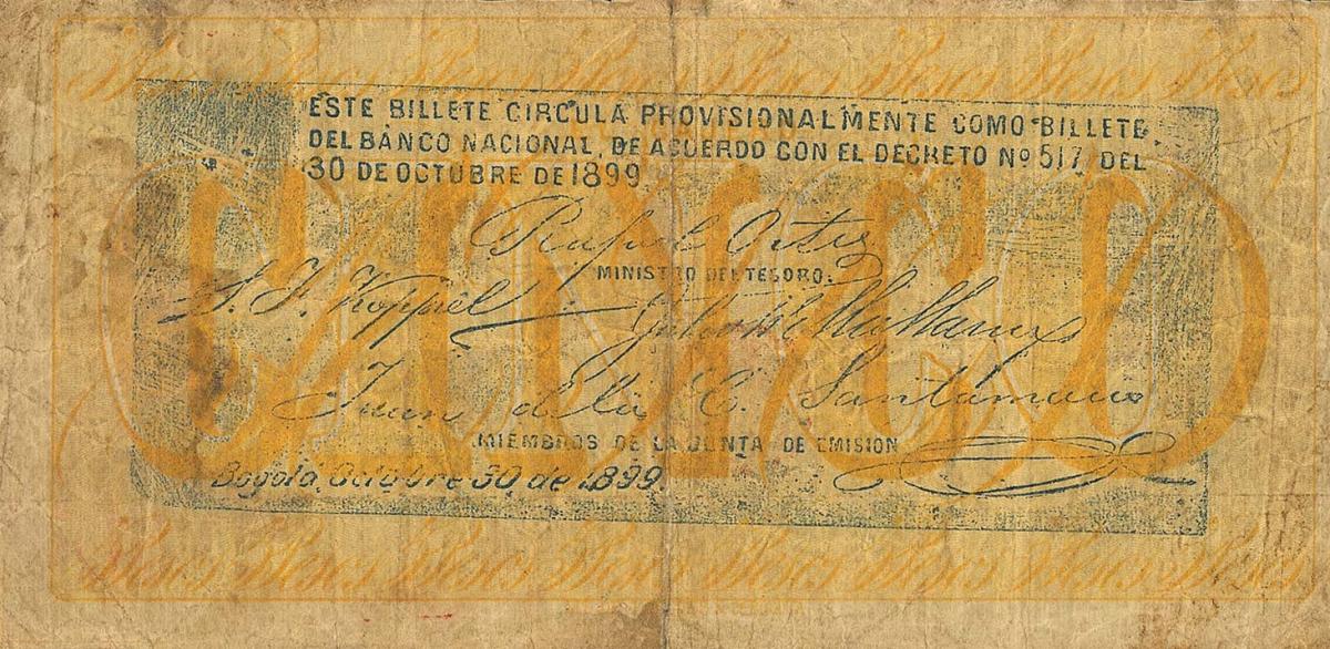 Back of Colombia pS658: 5 Pesos from 1899