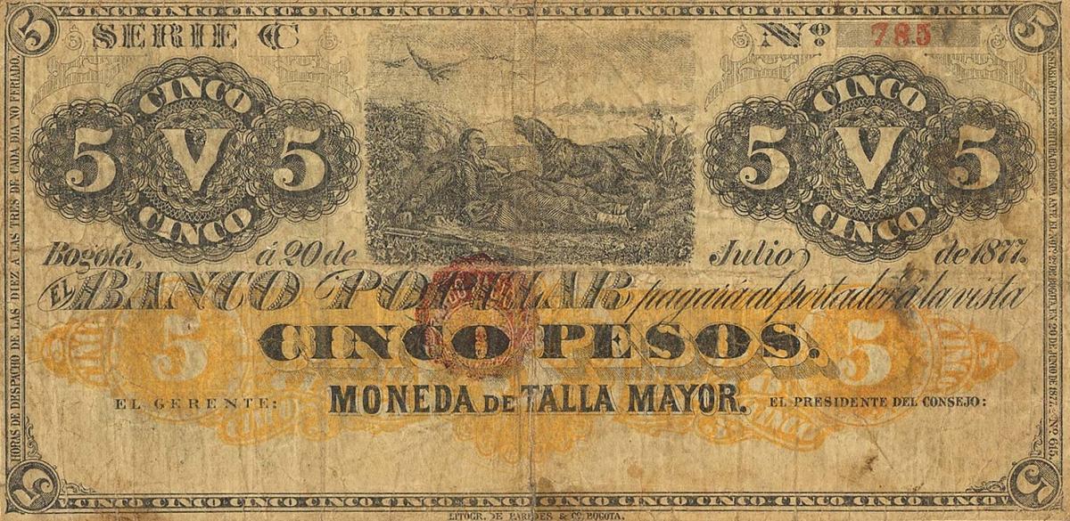 Front of Colombia pS658: 5 Pesos from 1899