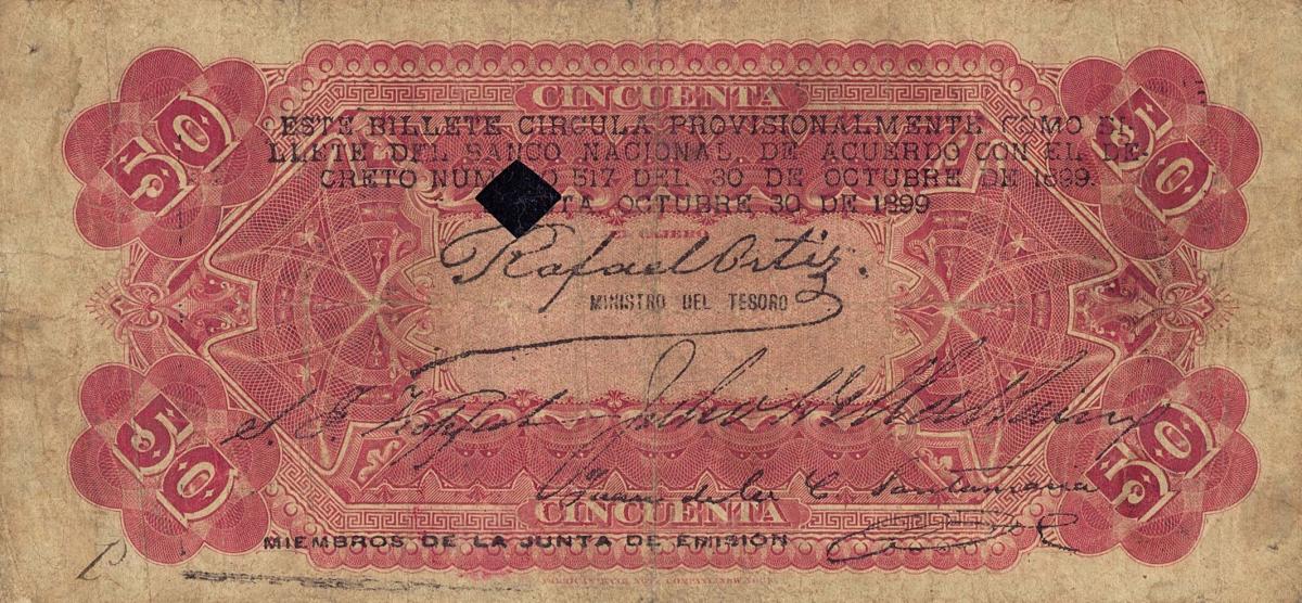 Back of Colombia pS670: 50 Pesos from 1899