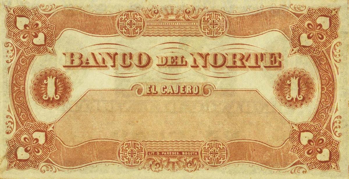 Back of Colombia pS681: 1 Peso from 1882