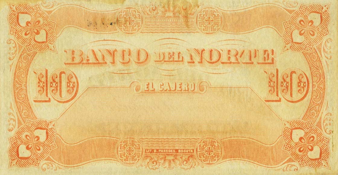 Back of Colombia pS683: 10 Pesos from 1882