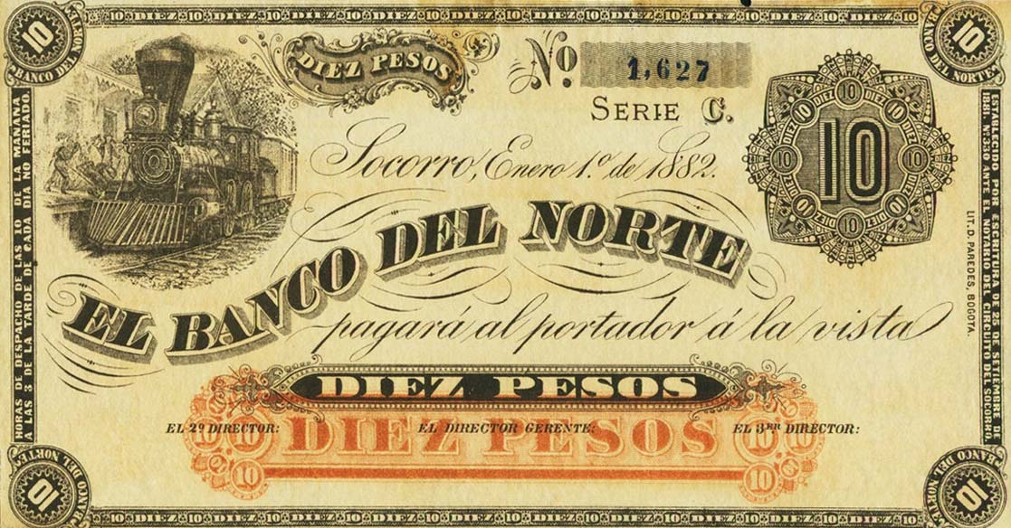 Front of Colombia pS683: 10 Pesos from 1882