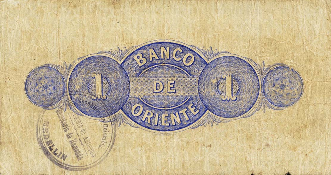 Back of Colombia pS697: 1 Peso from 1900