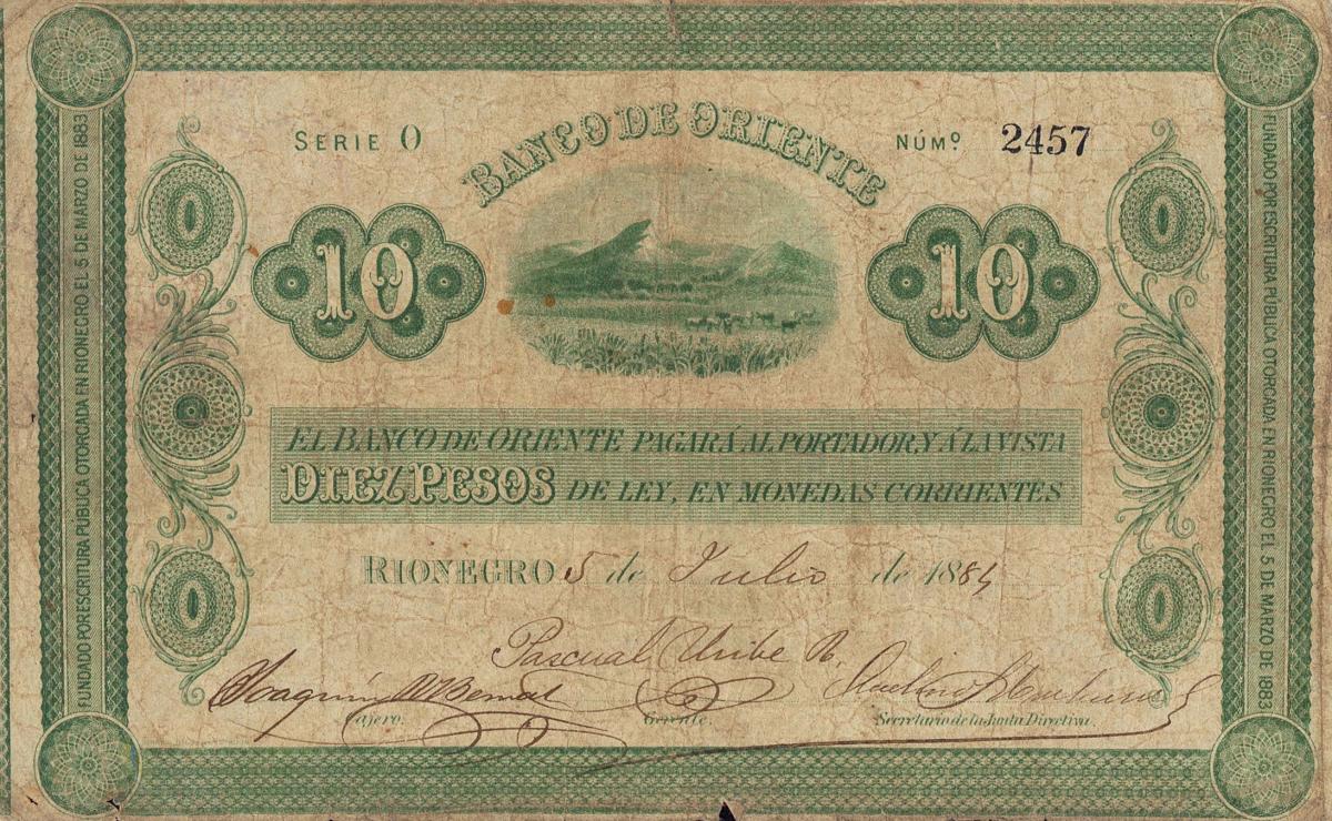 Front of Colombia pS699a: 10 Pesos from 1884