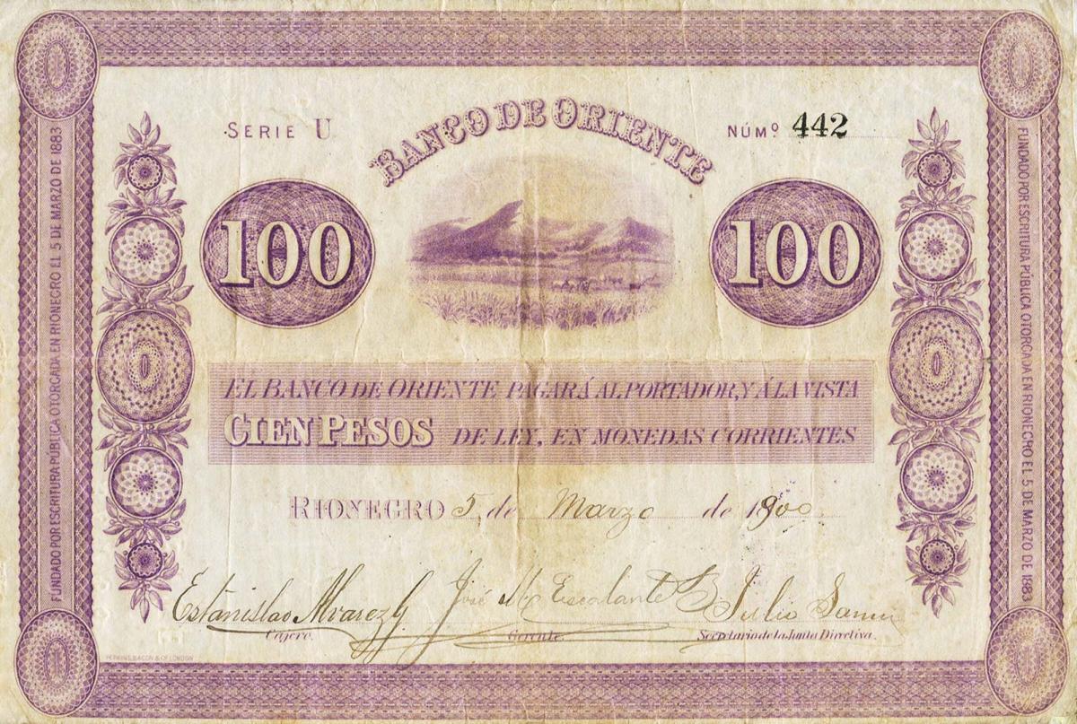 Front of Colombia pS701: 100 Pesos from 1884