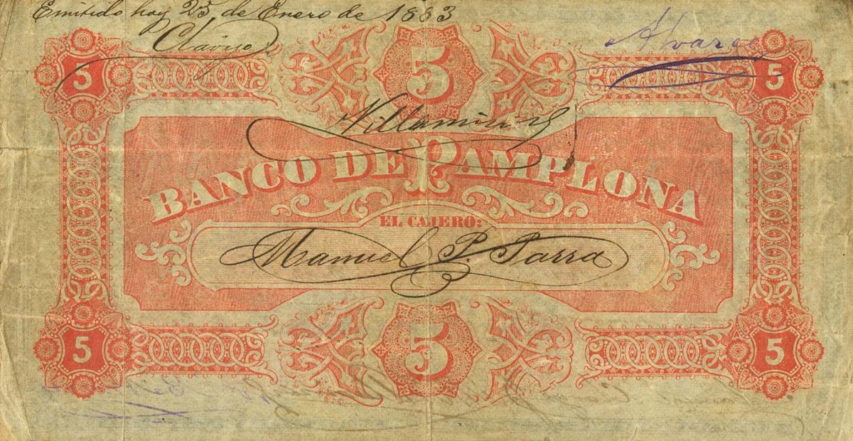 Back of Colombia pS706: 5 Pesos from 1883