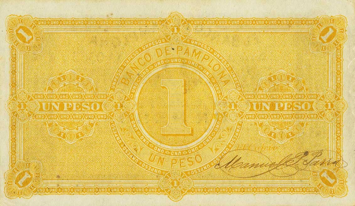 Back of Colombia pS711a: 1 Peso from 1883